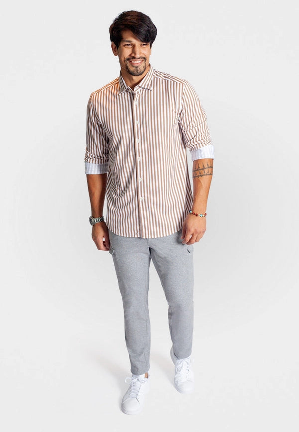 The Go Big Stripe Long Sleeve Tech Shirt - Espresso