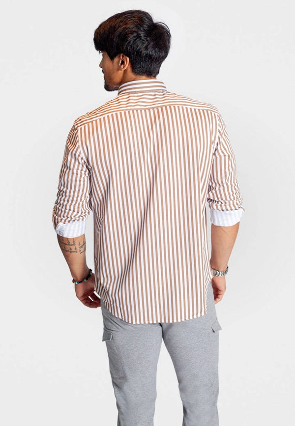 The Go Big Stripe Long Sleeve Tech Shirt - Espresso