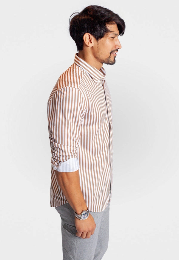 The Go Big Stripe Long Sleeve Tech Shirt - Espresso