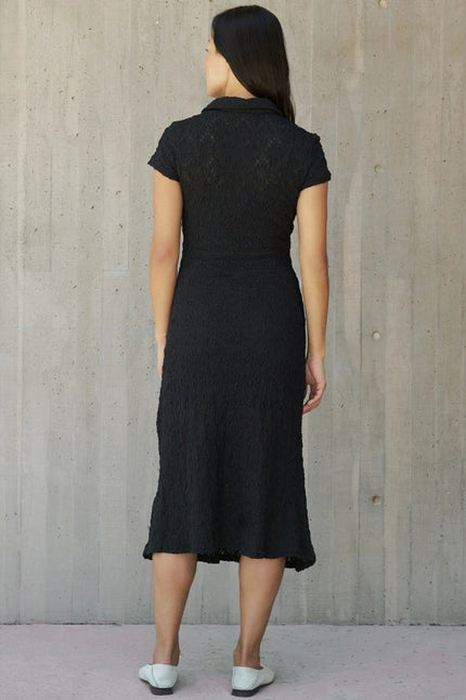 The Linden Dress | Lace Polo Midi Dress Black