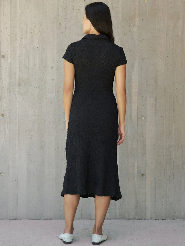 The Linden Dress | Lace Polo Midi Dress Black