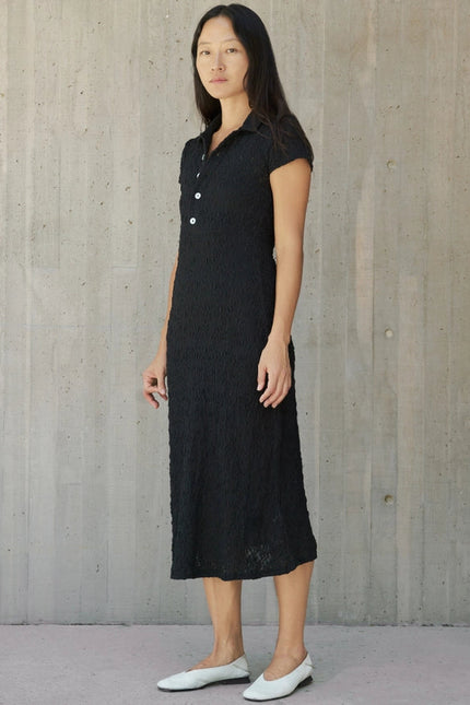 The Linden Dress | Lace Polo Midi Dress Black