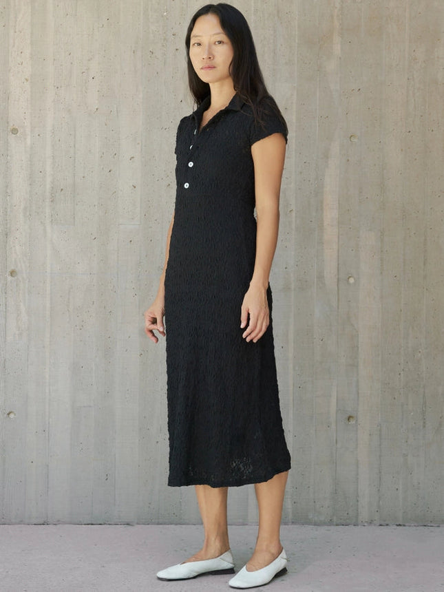 The Linden Dress | Lace Polo Midi Dress Black