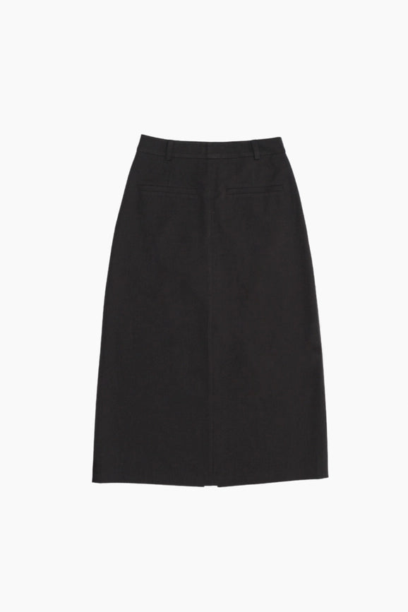 The Penny Skirt | Tailored Midi Skirt with Front Slit CHARCOAL