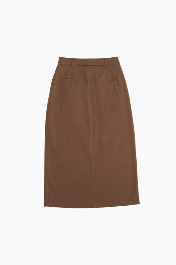 The Penny Skirt | Tailored Midi Skirt with Front Slit MOCHA