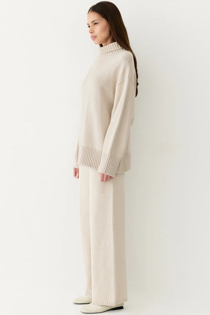 The Phoebe Pants | Knit Wide Leg Pants BEIGE