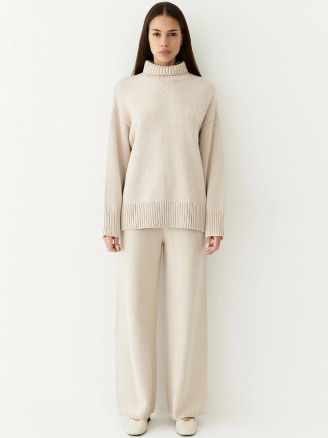 The Phoebe Pants | Knit Wide Leg Pants BEIGE