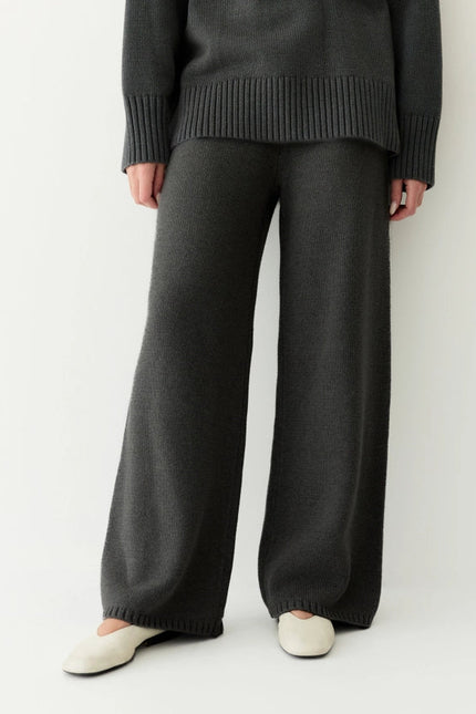 The Phoebe Pants | Knit Wide Leg Pants CHARCOAL