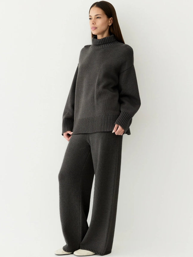 The Phoebe Pants | Knit Wide Leg Pants CHARCOAL