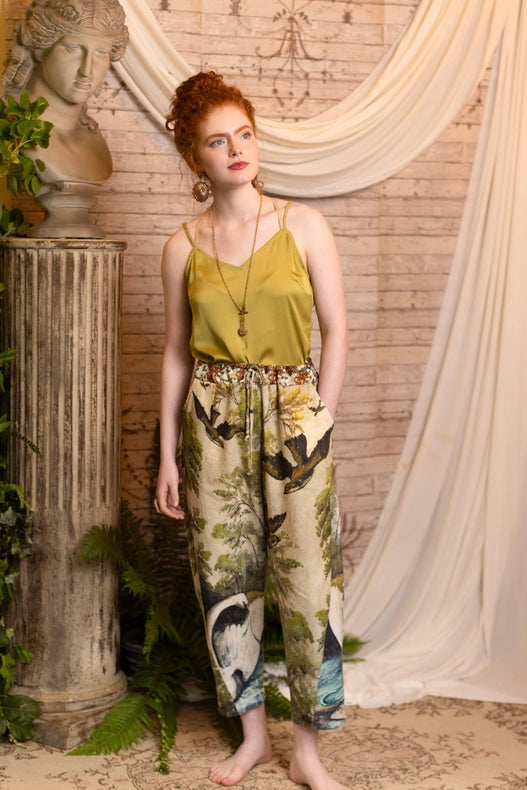 Theatre of Dreams Boho Linen Cropped Artist Pants with Swan