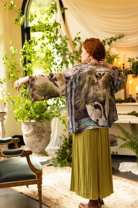 Theatre of Dreams Cropped Bamboo Kimono with Swan