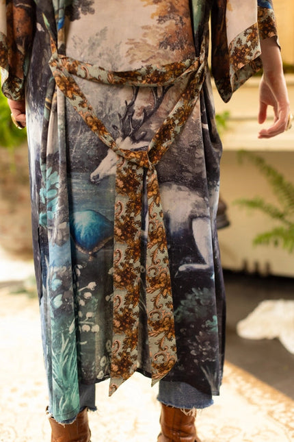 Theatre of Dreams Long Duster Bamboo Kimono Robe with Deer