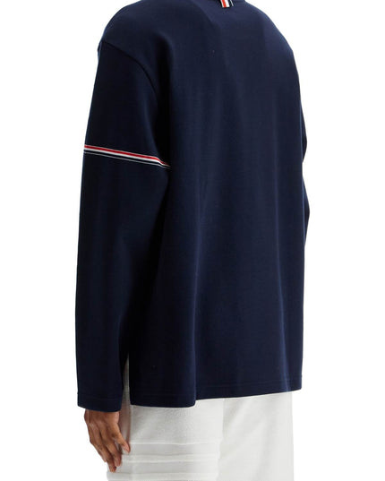 Thom Browne blue cotton rugby t-shirt with red and white stripe