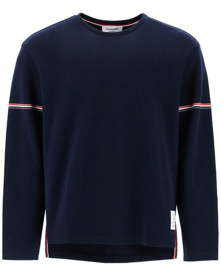 Thom Browne blue cotton rugby t-shirt with red and white stripe