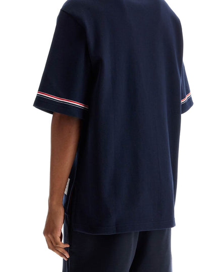 Thom Browne navy blue striped cotton t-shirt with wide neck