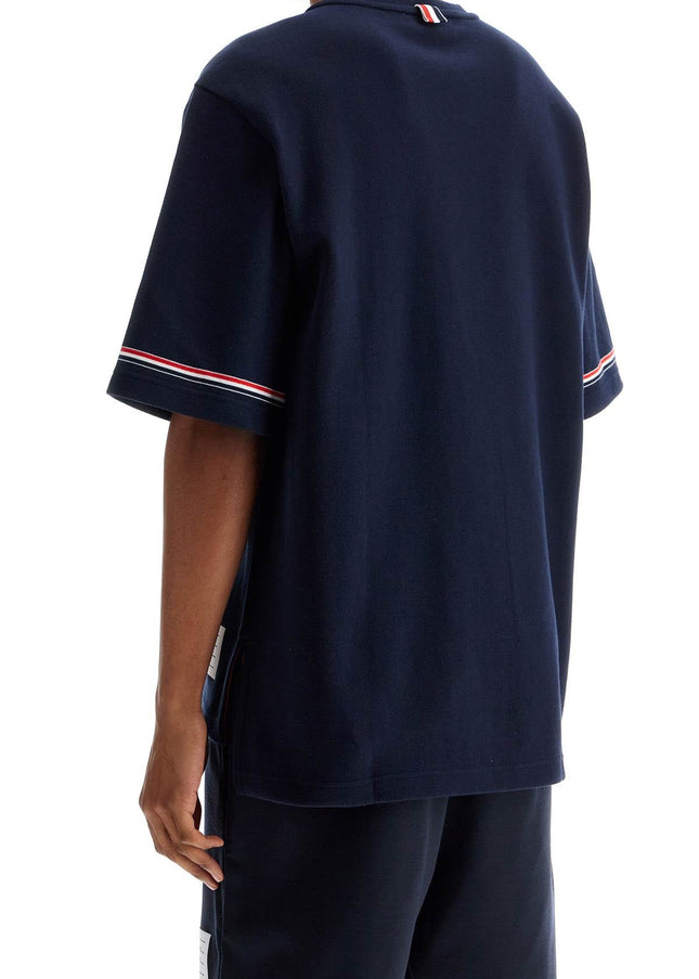 Thom Browne navy blue striped cotton t-shirt with wide neck