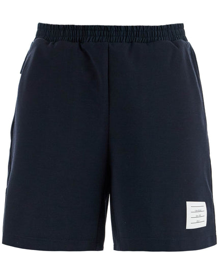 Thom Browne navy combo mid thigh ripstop and wool shorts