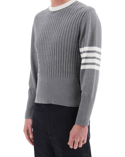 Thom Browne placed baby cable 4-bar cotton sweater