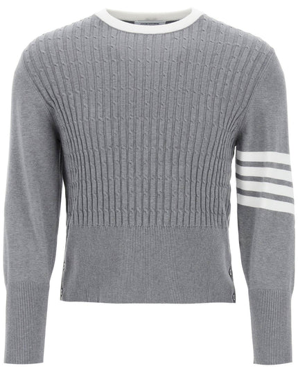 Thom Browne placed baby cable 4-bar cotton sweater