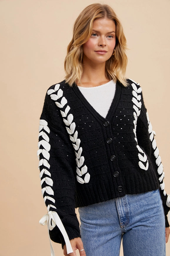 Threaded Ribbon Knit Cardigan