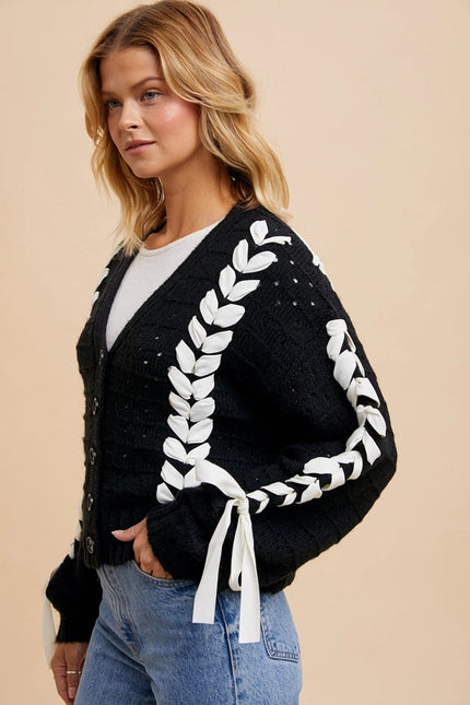 Threaded Ribbon Knit Cardigan