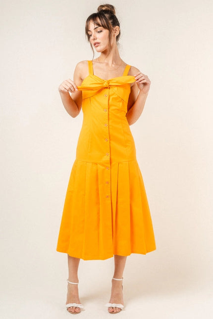 Tie Bust Button Down Pleated Sleeveless DRESS