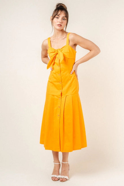 Tie Bust Button Down Pleated Sleeveless DRESS