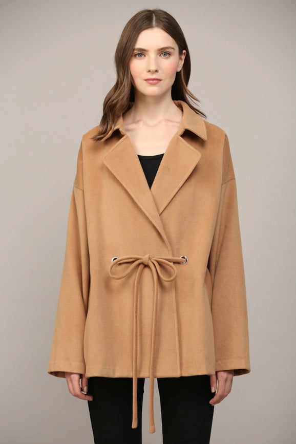 Tie Closure At the Waist Classic Collar Coat