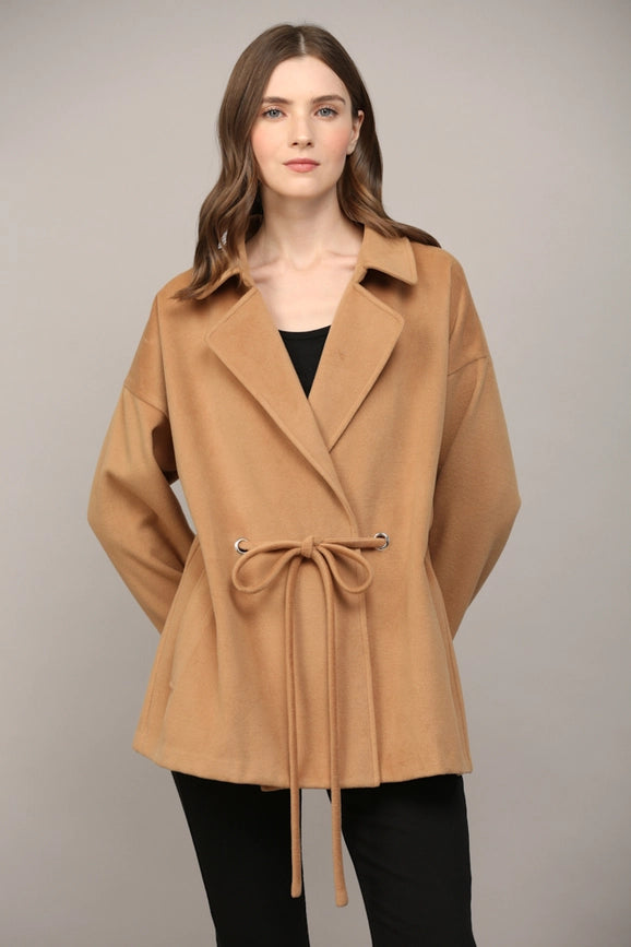 Tie Closure At the Waist Classic Collar Coat