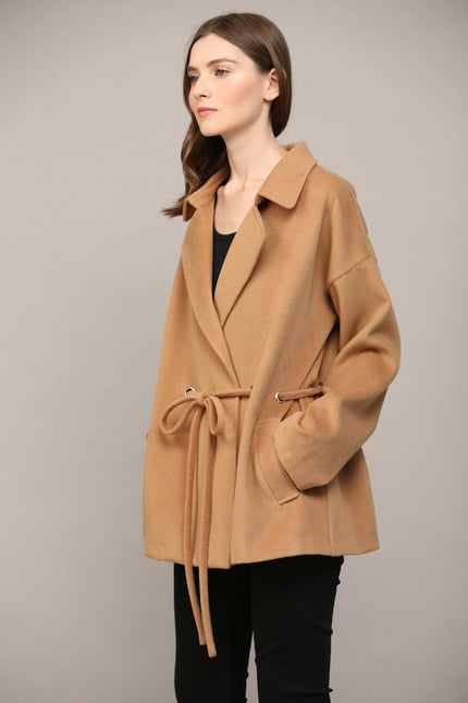 Tie Closure At the Waist Classic Collar Coat