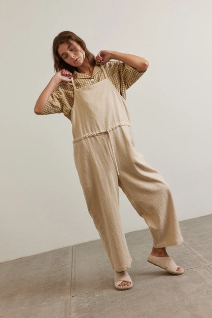 Tie Waist Ramie Overall Pants-Pants-amente-Urbanheer