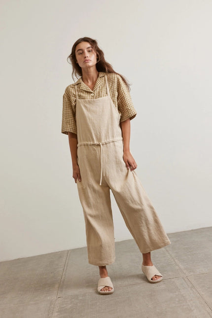 Tie Waist Ramie Overall Pants-Pants-amente-XS/S-Oatmeal-Urbanheer