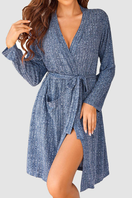 Tied Solid Lounge Nightgown with Pockets