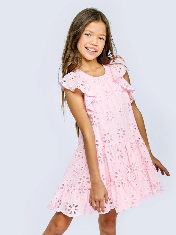 Tiered Eyelet Dress with Flutter Sleeves