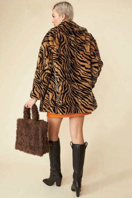 Tiger Print Mocha Faux Fur Midi Coat-2