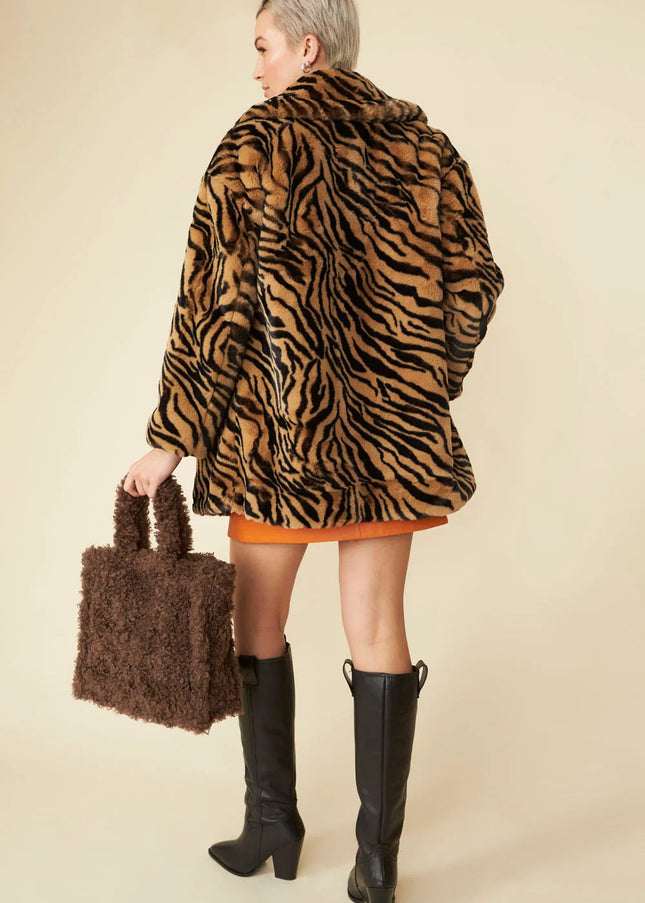 Tiger Print Mocha Faux Fur Midi Coat-2