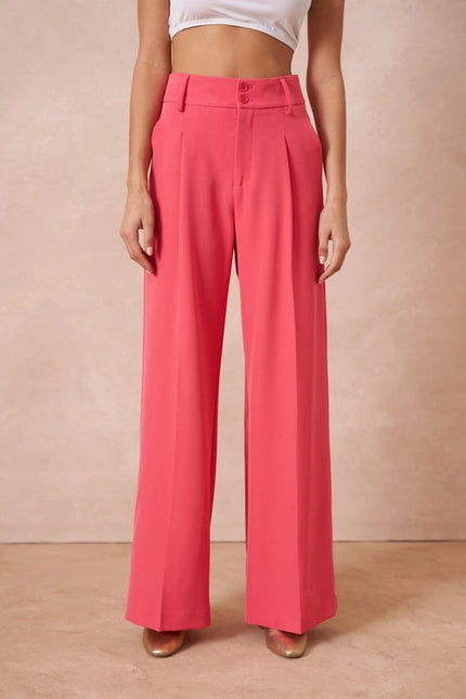 Timeless Double-Breasted Wide-Cut Plain Pants Fuchsia