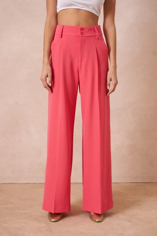 Timeless Double-Breasted Wide-Cut Plain Pants Fuchsia