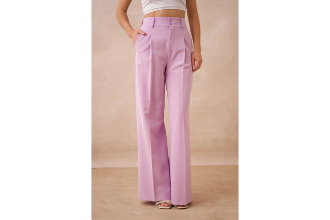 Timeless Double-Breasted Wide-Cut Plain Pants Lilac