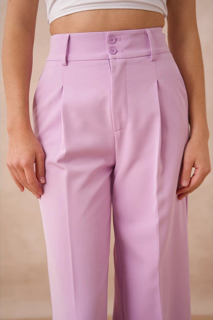 Timeless Double-Breasted Wide-Cut Plain Pants Lilac