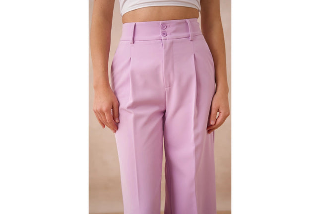 Timeless Double-Breasted Wide-Cut Plain Pants Lilac