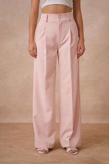 Timeless Double-Breasted Wide-Cut Plain Pants  Pink