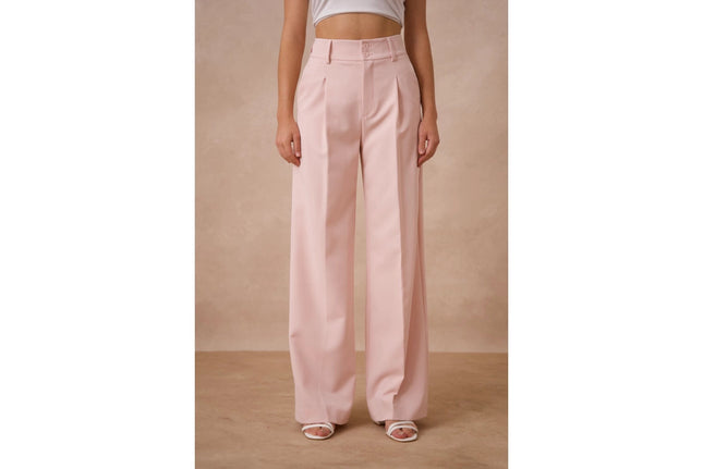 Timeless Double-Breasted Wide-Cut Plain Pants  Pink