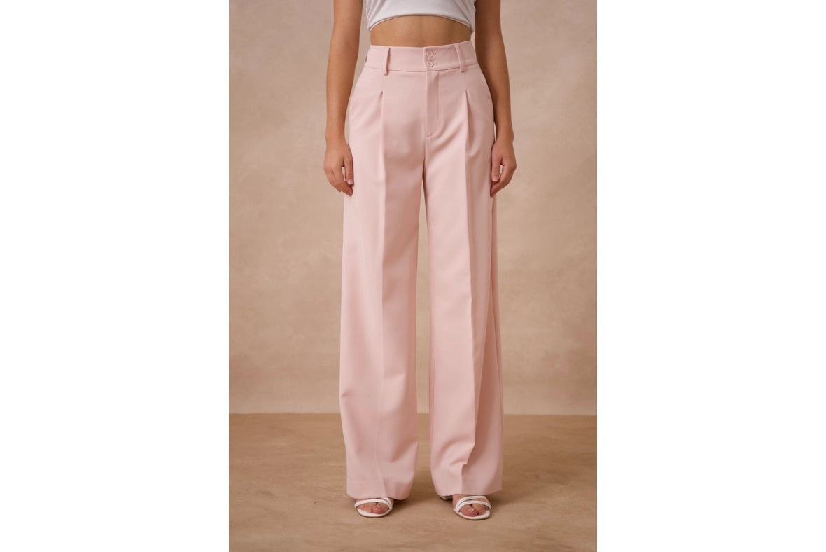 Timeless Double-Breasted Wide-Cut Plain Pants  Pink