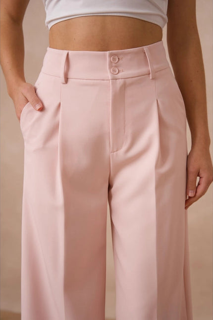 Timeless Double-Breasted Wide-Cut Plain Pants  Pink