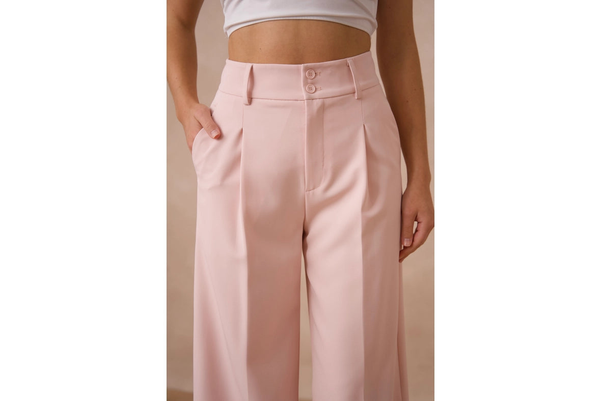 Timeless Double-Breasted Wide-Cut Plain Pants  Pink