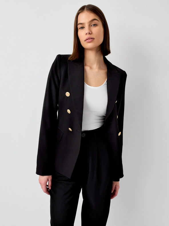 Timeless Fitted Double-Breasted Suit Jacket with Gold Buttons  Black