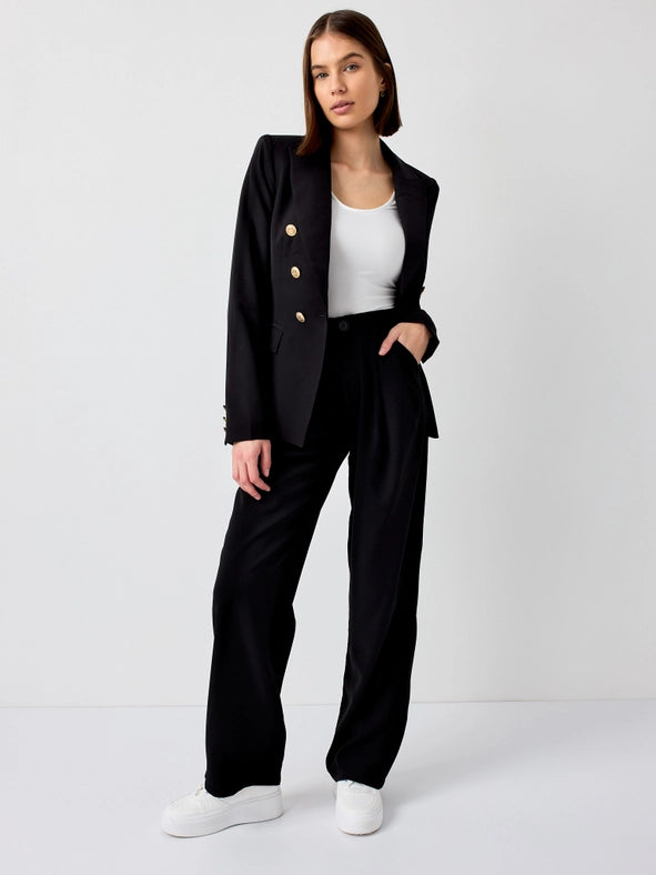 Timeless Fitted Double-Breasted Suit Jacket with Gold Buttons  Black