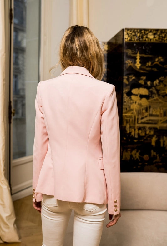 Timeless Fitted Double-Breasted Suit Jacket with Gold Buttons Pink