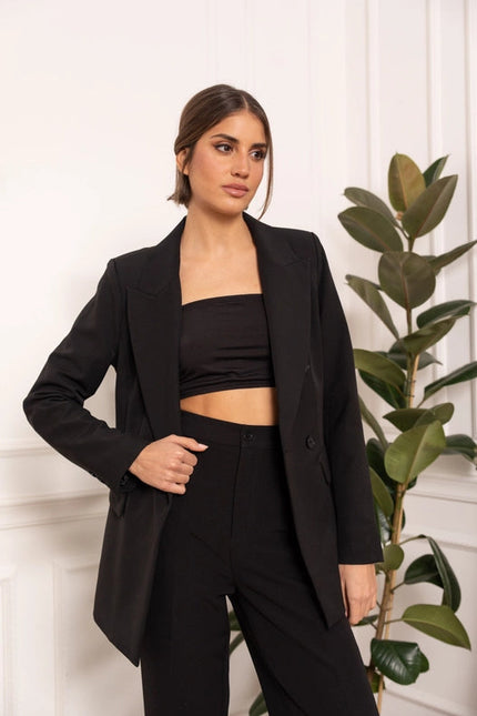 Timeless Mid-Length Double-Breasted Plain Jacket Black